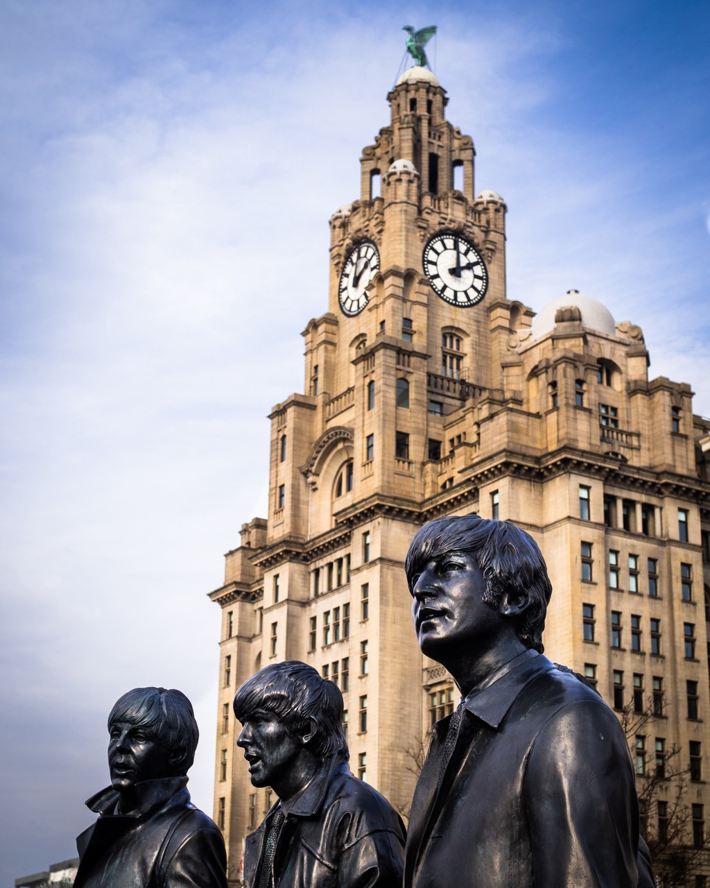 The Beatles statue under the Liver Building in Liverpool