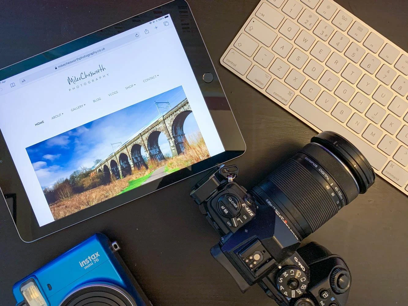 Olympus Camera, iPad and Keyboard