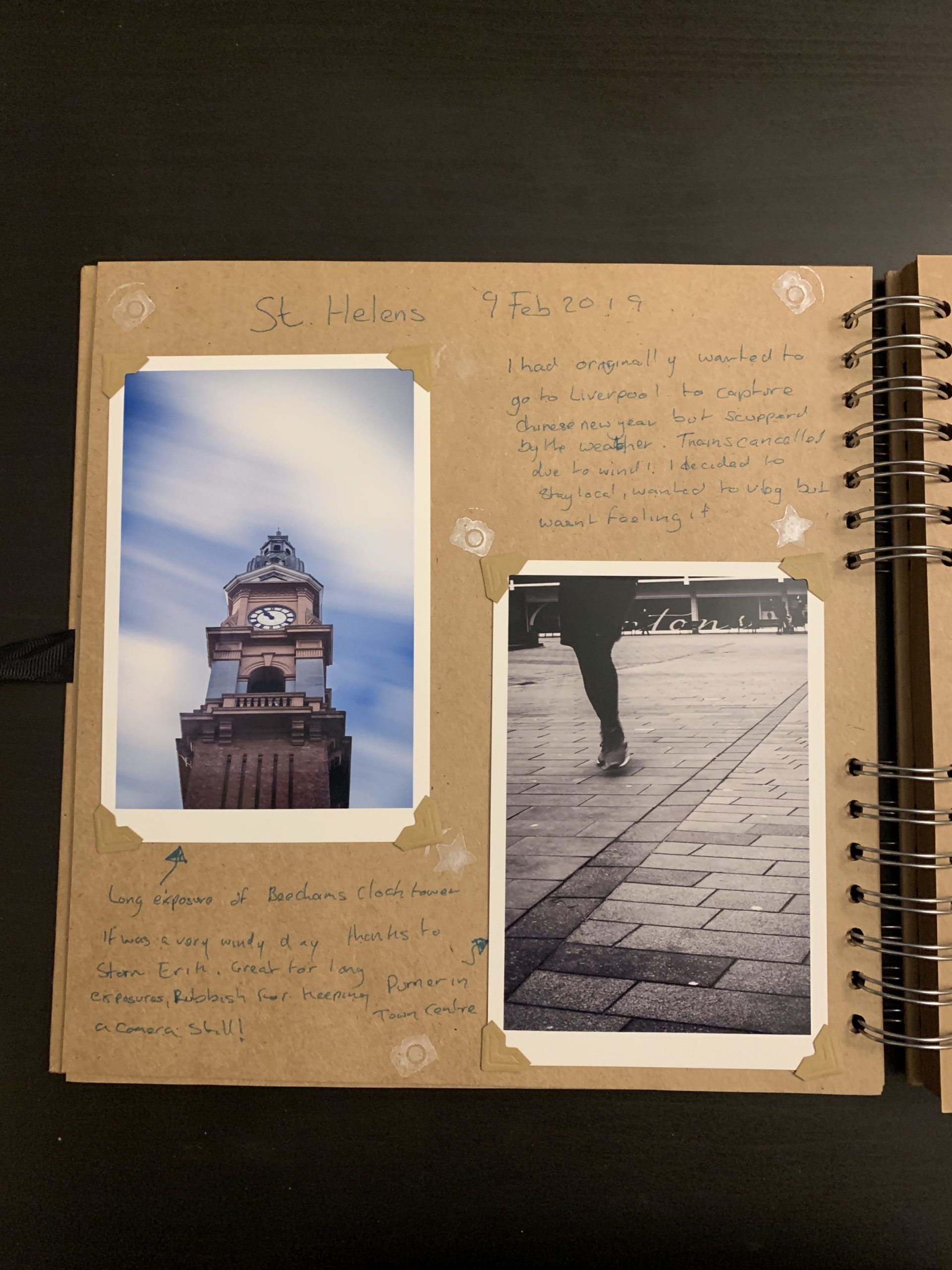 St Helens Town Centre print in scrapbook