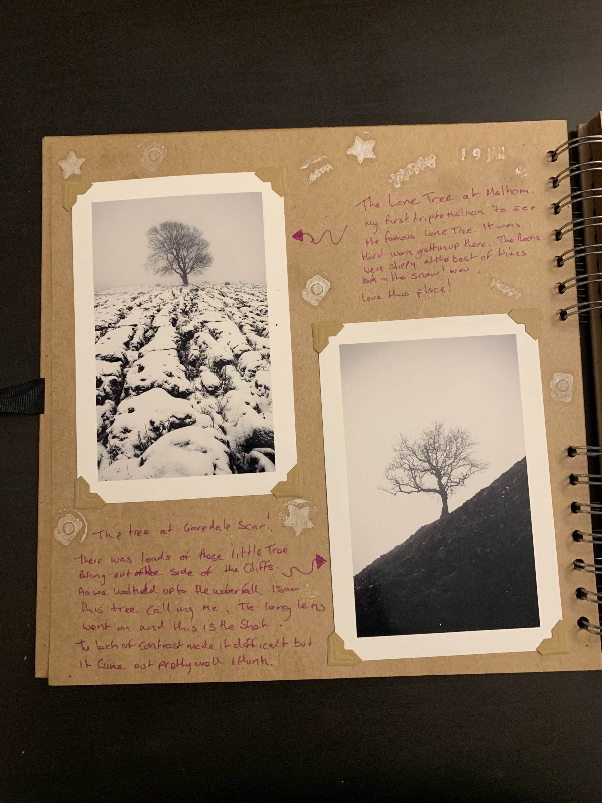 Malham Lone Tree print in scrapbook